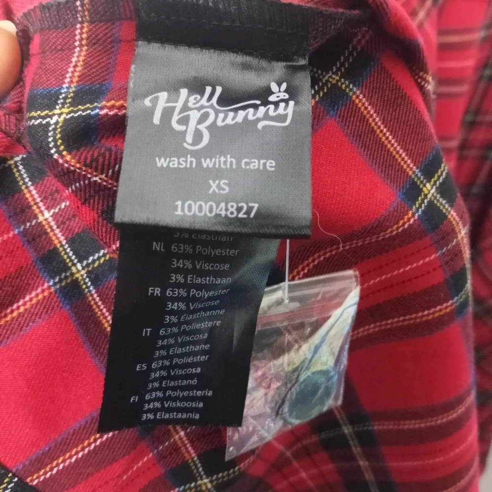 Hell Bunny Irvine Pinafore Red Tartan Plaid Dress